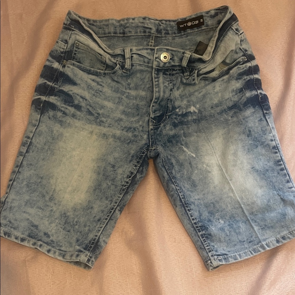 Acid Wash Denim Shorts - Light Blue